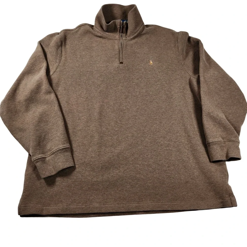 Polo Ralph Lauren Mens Quarter Zip Pullover Sweater‎ Brown XXL Logo Embroidered